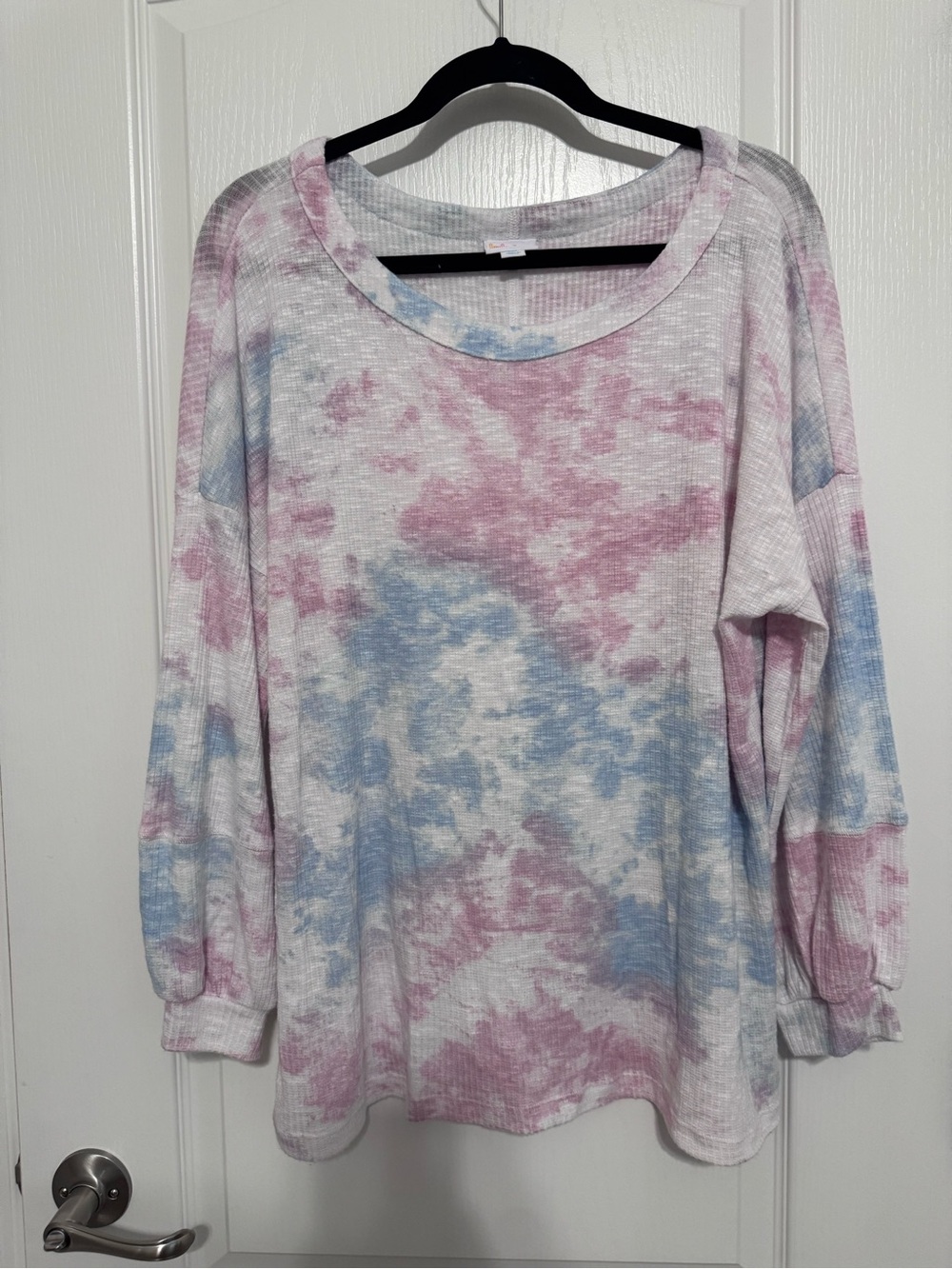 LuLaRoe Carla Pastel Tie-Dye Waffle Long Sleeve Top - Pink & Blue